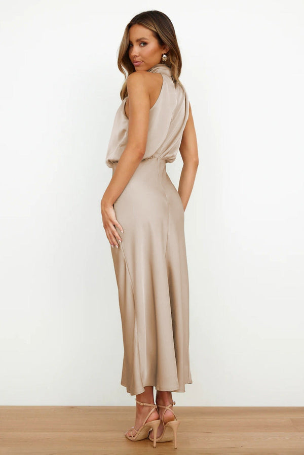 Elegant Satin Long Dress for Women with High Neck - Timeless Style by Lillian