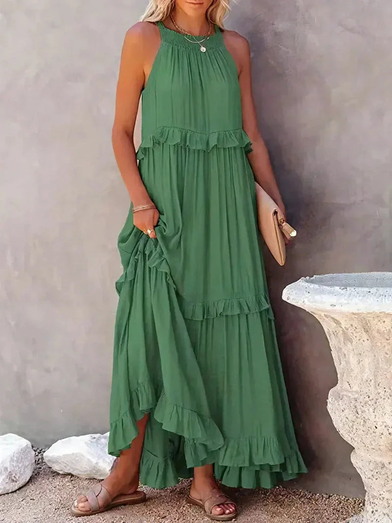 Lila - Stylish halter ruffle maxi dress with pockets for summer