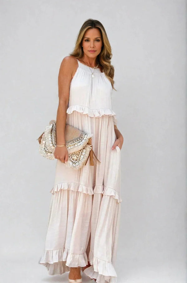 Lila - Stylish halter ruffle maxi dress with pockets for summer