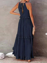 Lila - Stylish halter ruffle maxi dress with pockets for summer