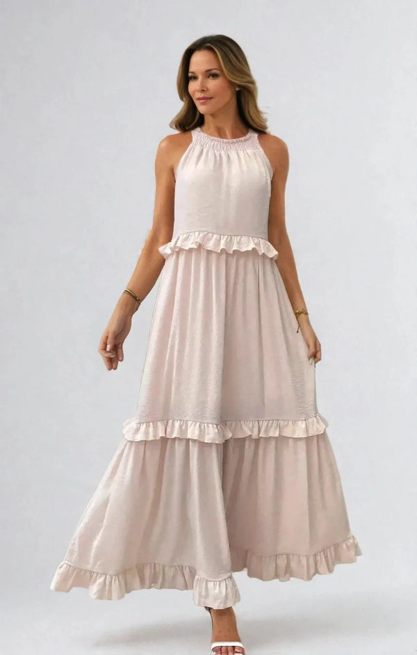 Lila - Stylish halter ruffle maxi dress with pockets for summer