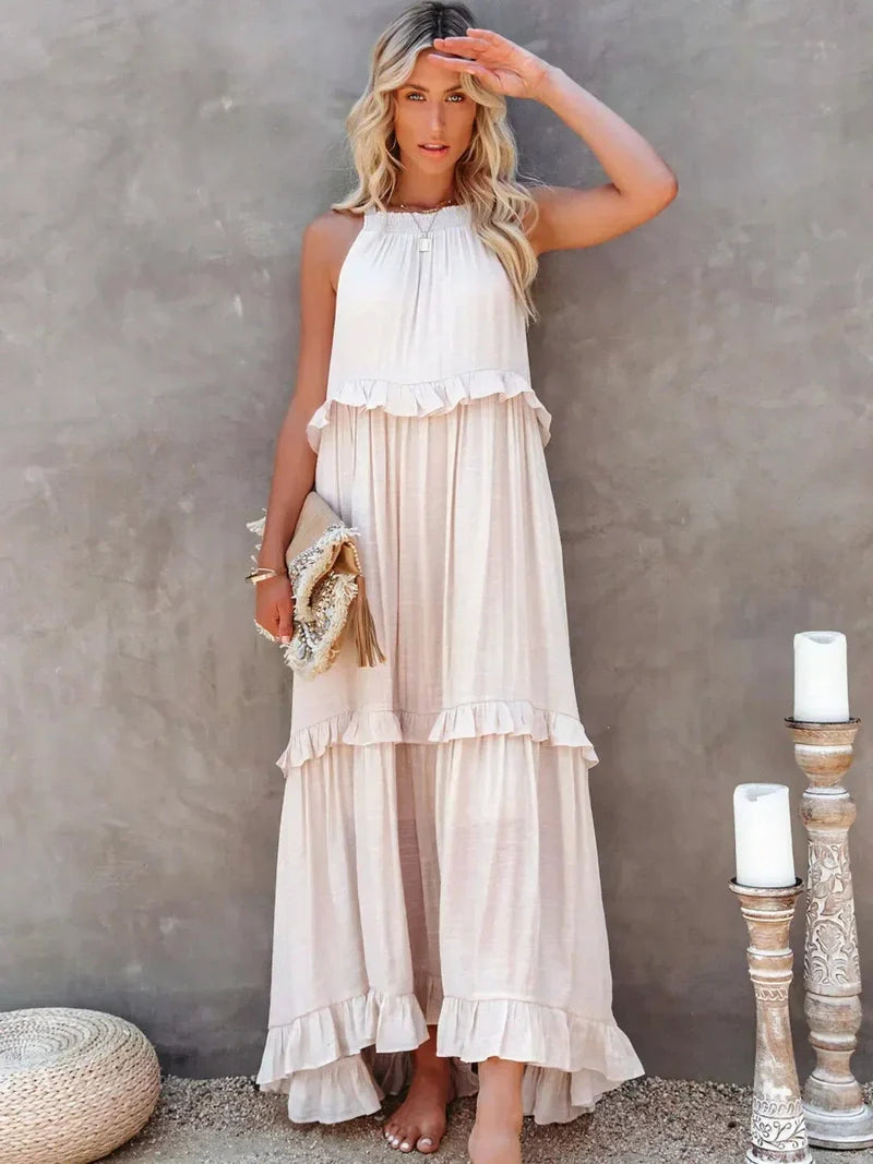 Lila - Stylish halter ruffle maxi dress with pockets for summer