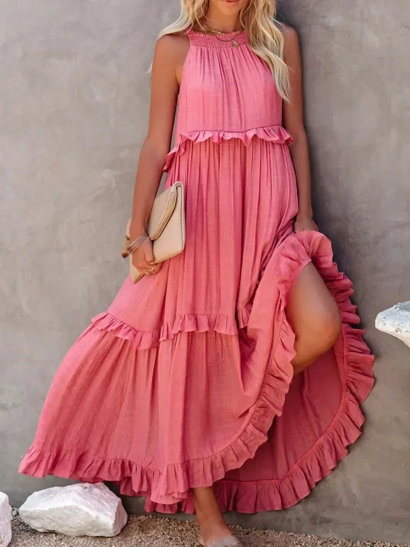 Lila - Stylish halter ruffle maxi dress with pockets for summer