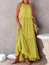 Lila - Stylish halter ruffle maxi dress with pockets for summer