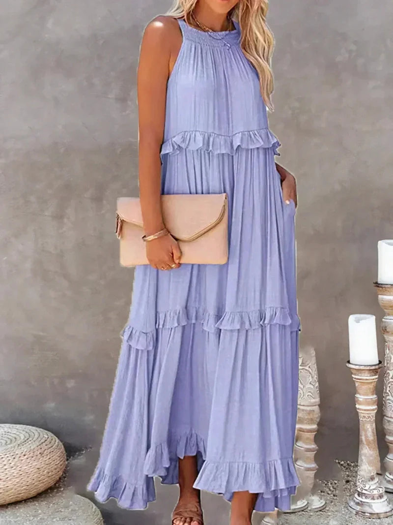 Lila - Stylish halter ruffle maxi dress with pockets for summer