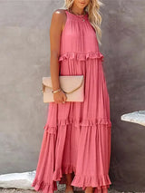 Lila - Stylish halter ruffle maxi dress with pockets for summer