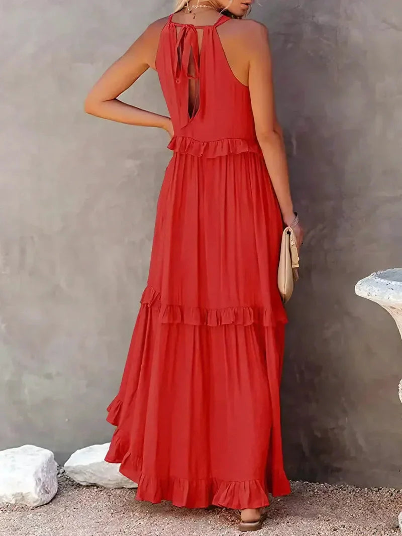 Lila - Stylish halter ruffle maxi dress with pockets for summer