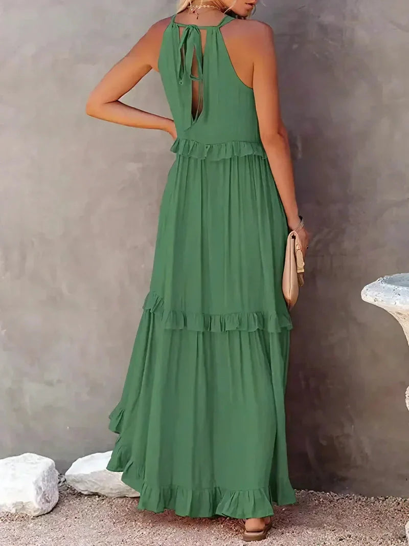 Lila - Stylish halter ruffle maxi dress with pockets for summer