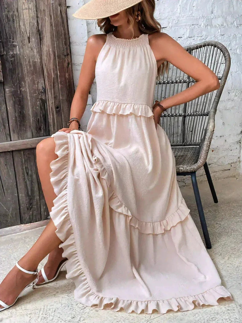 Lila - Stylish halter ruffle maxi dress with pockets for summer