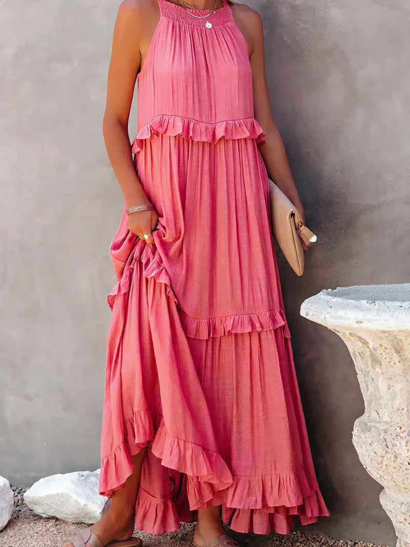 Lila - Stylish halter ruffle maxi dress with pockets for summer