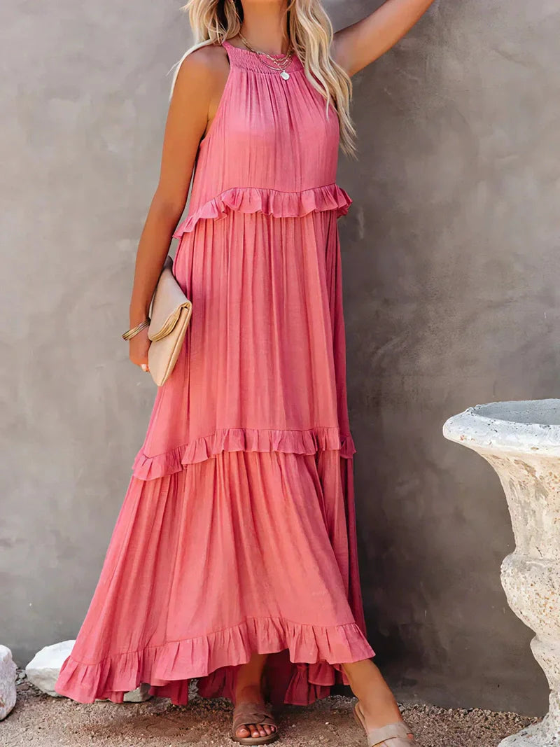 Lila - Stylish halter ruffle maxi dress with pockets for summer