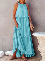 Lila - Stylish halter ruffle maxi dress with pockets for summer