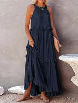 Lila - Stylish halter ruffle maxi dress with pockets for summer