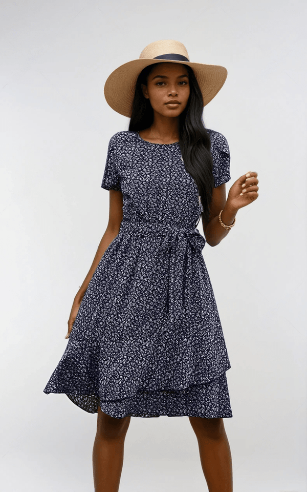 Lia - Charming floral mini dress with tiered flounce sleeves