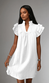 Lila - Stylish mini dress with ruffle details and flowy cap sleeves