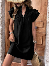 Lila - Stylish mini dress with ruffle details and flowy cap sleeves