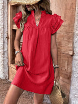 Lila - Stylish mini dress with ruffle details and flowy cap sleeves