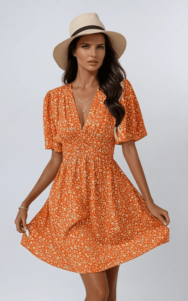 Liam - Stylish floral V-neck mini dress for summer outings