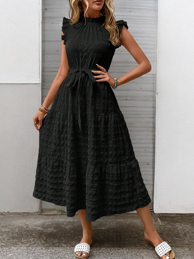 Liam - Flowy midi dress with ruffled sleeves and tie details