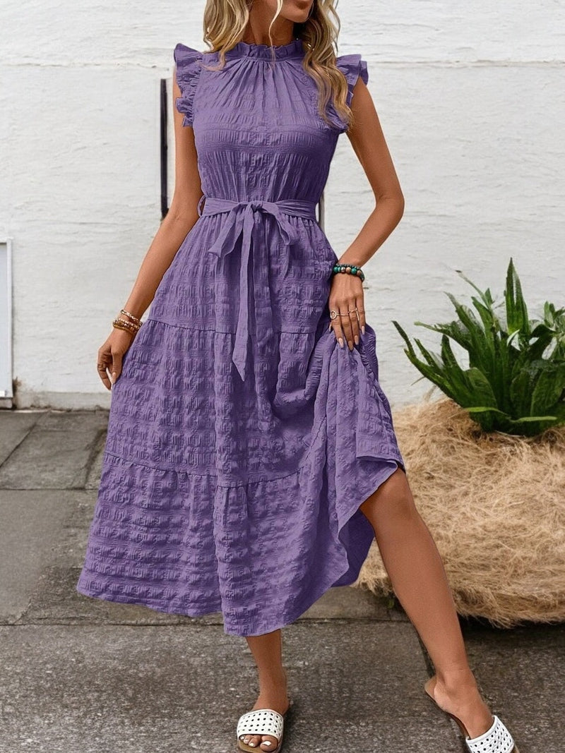 Liam - Flowy midi dress with ruffled sleeves and tie details