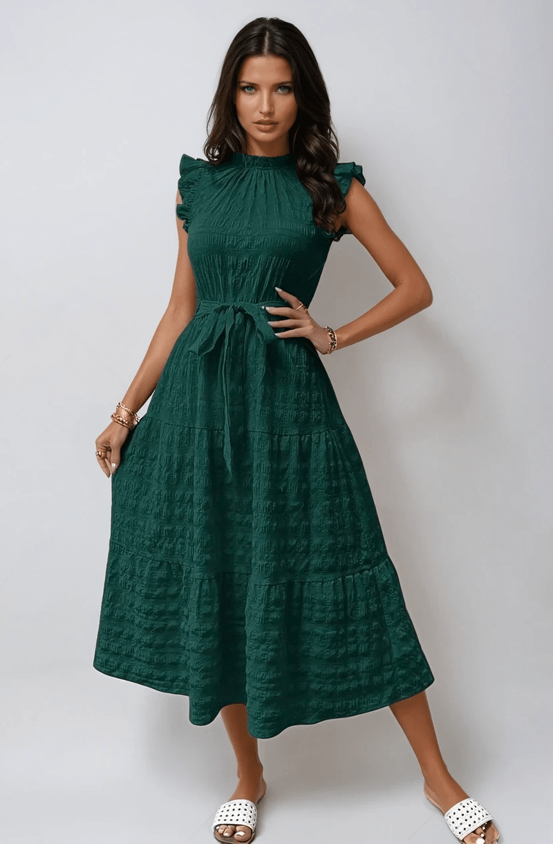 Liam - Flowy midi dress with ruffled sleeves and tie details