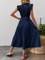 Liam - Flowy midi dress with ruffled sleeves and tie details