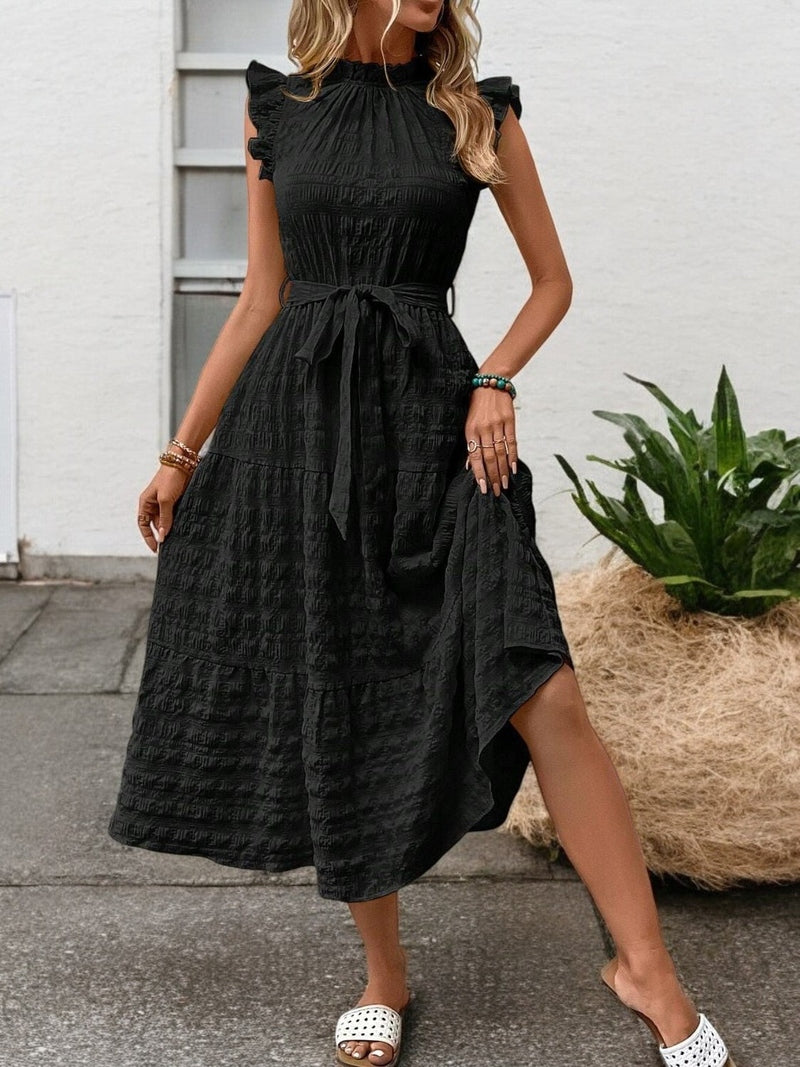 Liam - Flowy midi dress with ruffled sleeves and tie details