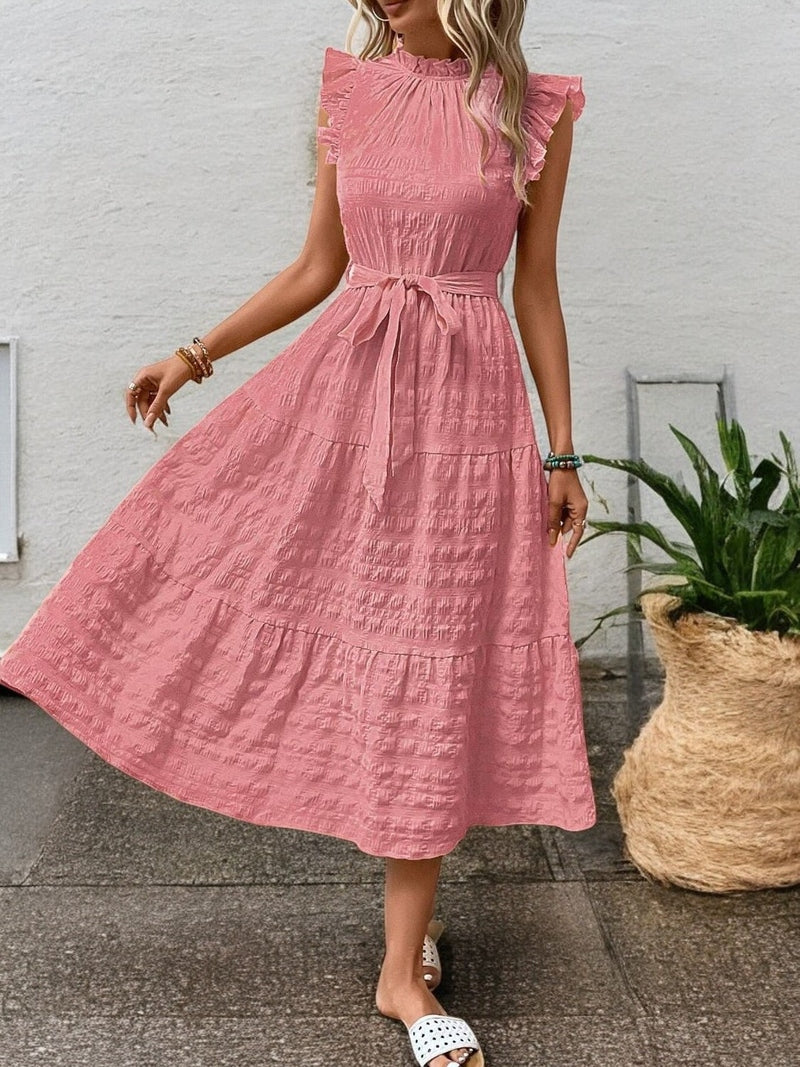 Liam - Flowy midi dress with ruffled sleeves and tie details