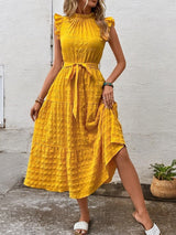 Liam - Flowy midi dress with ruffled sleeves and tie details