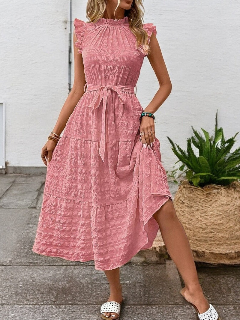 Liam - Flowy midi dress with ruffled sleeves and tie details