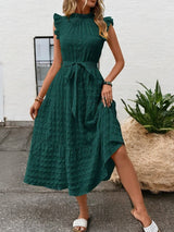 Liam - Flowy midi dress with ruffled sleeves and tie details