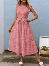 Liam - Flowy midi dress with ruffled sleeves and tie details