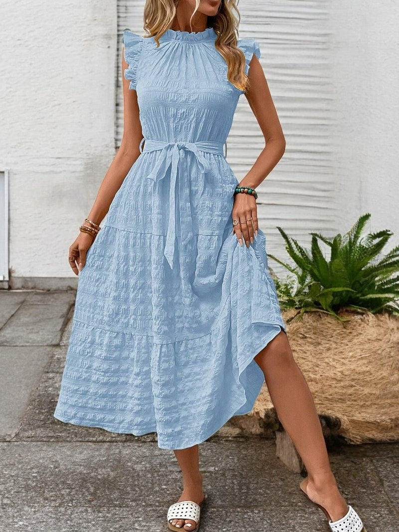 Liam - Flowy midi dress with ruffled sleeves and tie details