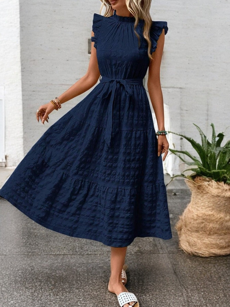 Liam - Flowy midi dress with ruffled sleeves and tie details