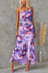 Madalyn - Stylish one-shoulder pleated summer dress with eye-catching print